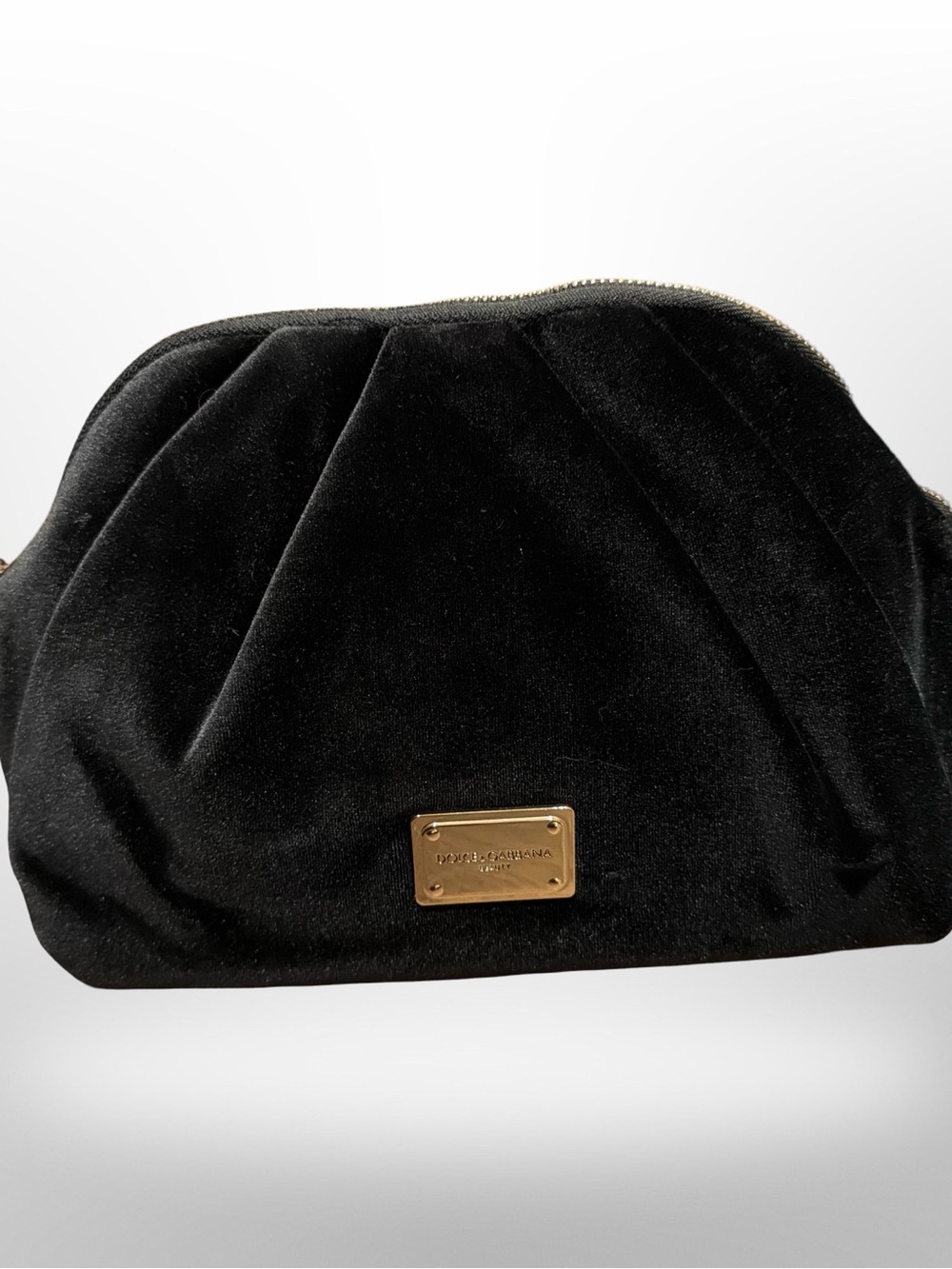 Dolce and Gabbana Beauty Black Velvet Cosmetic Pouch with Gold Hardware